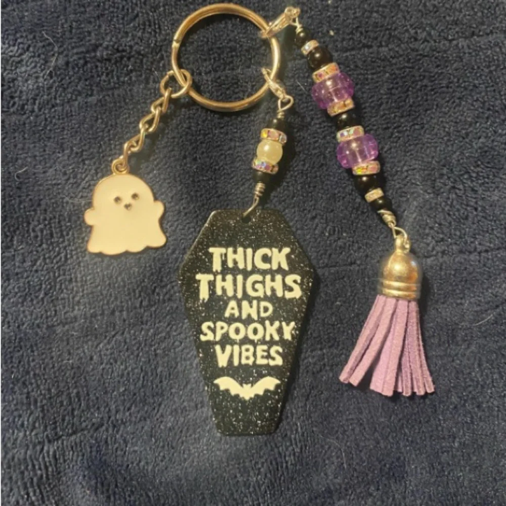 Handmade Black and Purple Keychain with Ghost Charm‎